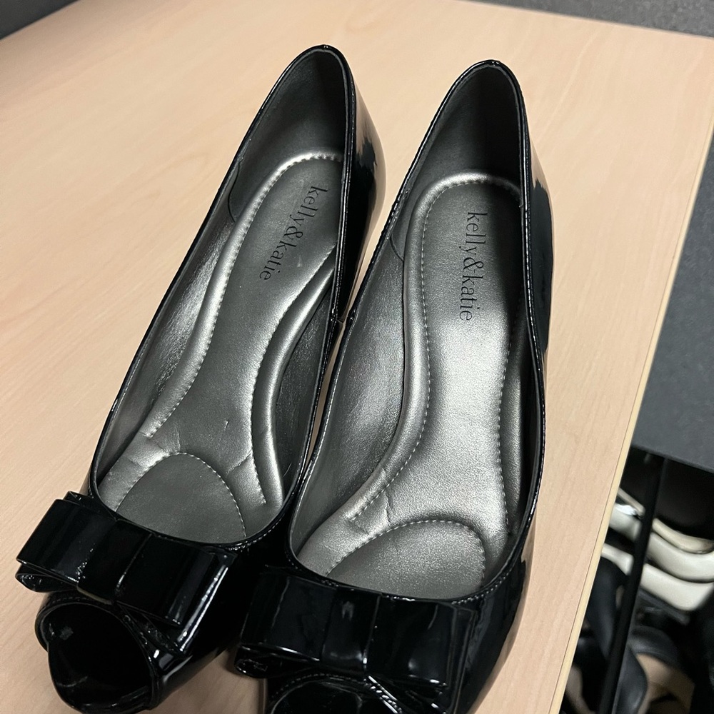 Kelly and Katie black patent leather heels